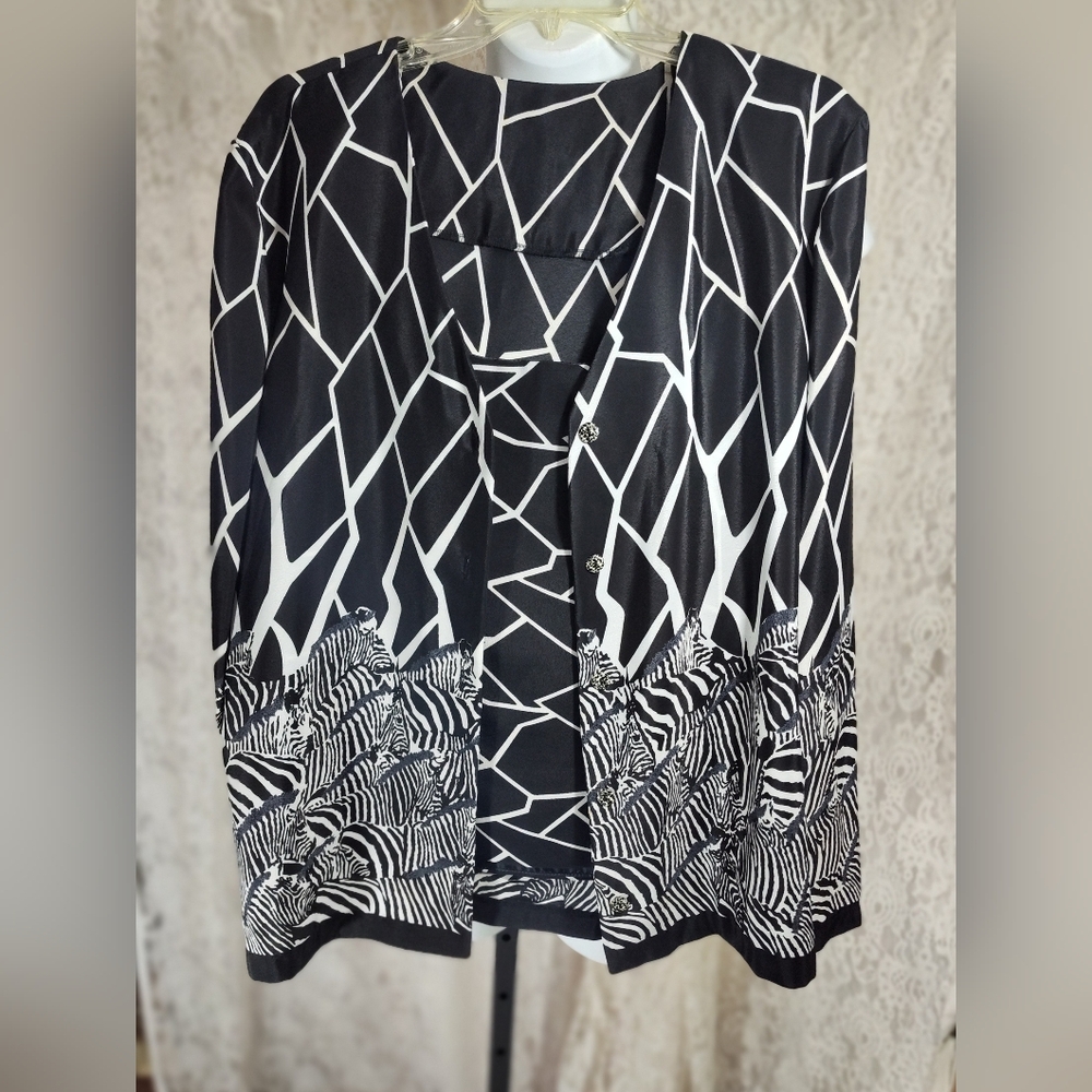 Stylish Zebra Black and White Women's Jacket Cami Set Hand Crafted